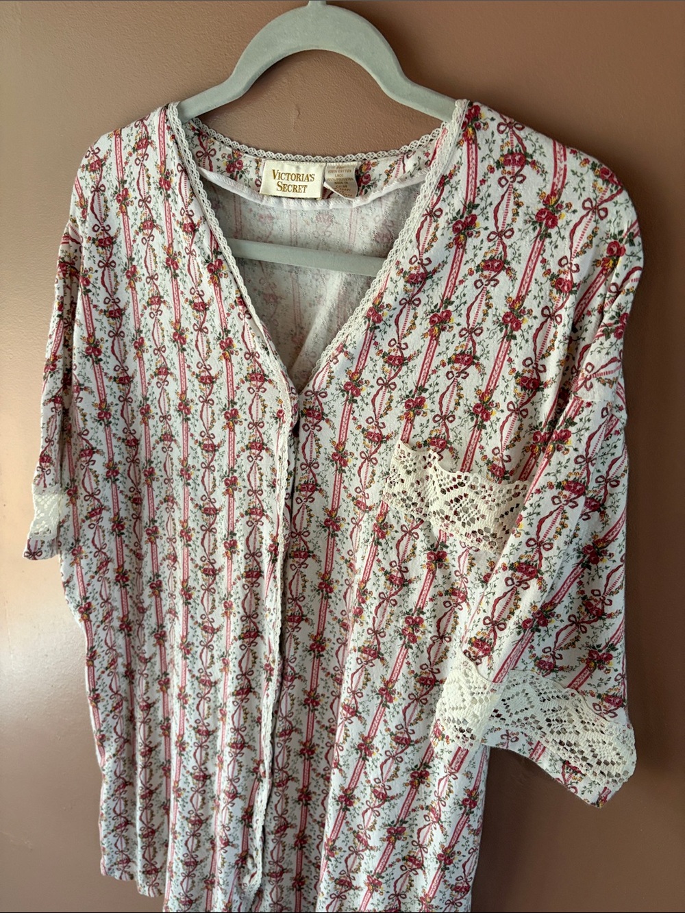 Vintage Victoria's Secret Cream Floral Stripe Button-Up Top